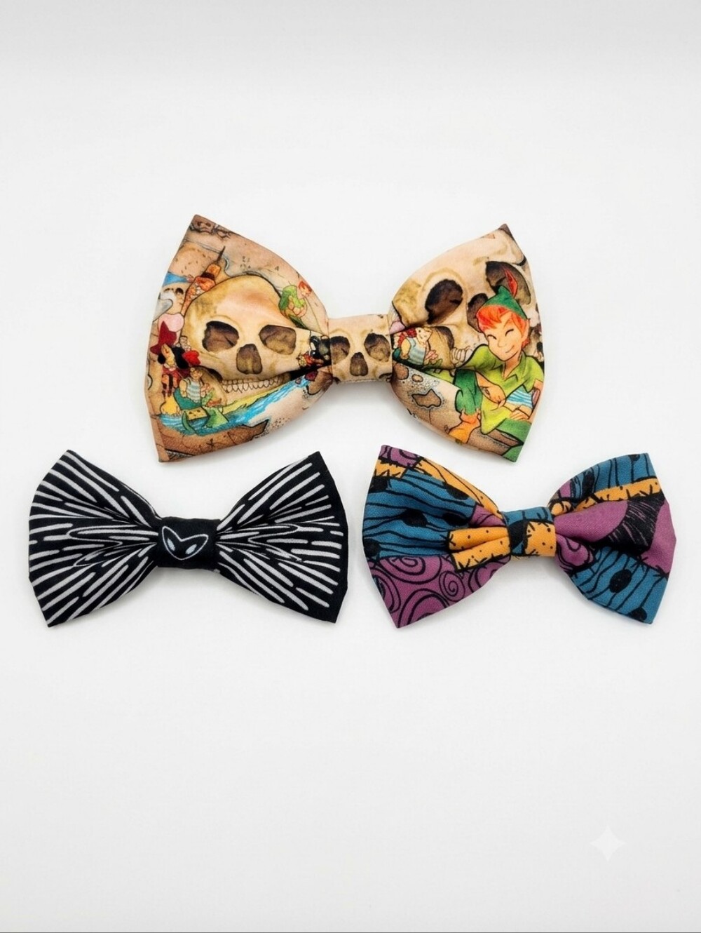 Set Of Three Multicolor Jack Sally & Peter Pan Character Bow Hair Clips
